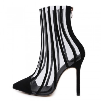 Fashion PVC Transparent Boots Sandals Pointed Toe Thin High Heels Shoes Clear Mujer Women Boots Black Striped Boots Party Shoes